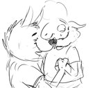 anthro bodily_fluids clothing duo eyes_closed hand_holding looking_back male male/male nervous nuzzling predator/prey shirt side_view smile sweat sweatdrop topwear grivaire disney pack_street zootopia ozzy_(weaver) remmy_cormo bovid caprine hyena mammal sheep striped_hyena monochrome sketch