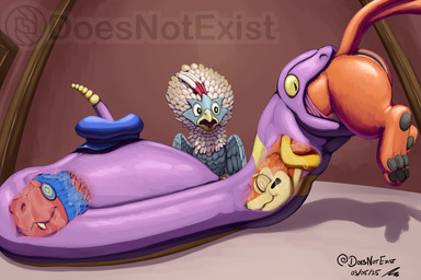 ambiguous_gender beak blue_body blue_feathers clothing feathers fur group hat headgear headwear hypnosis internal mind_control neck_bulge oral_vore orange_body orange_fur pawpads paws pupils purple_body purple_scales red_body red_feathers red_scales ringed_eyes scales shocked slit_pupils smile soft_vore swallowing vore white_body white_feathers yellow_eyes doesnotexist nintendo pokemon subscribestar buice_(doesnotexist) miles_(nonine) archen avian bird buizel ekans fossil_pokemon generation_1_pokemon generation_4_pokemon generation_5_pokemon pokemon_(species) reptile rufflet scalie snake 2025 dated digital_media_(artwork) hi_res watermark