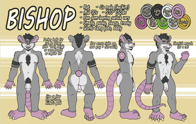 5_fingers 5_toes anthro armpit_hair balls barbell_piercing barefoot biped blind_eye body_hair buckteeth butt chest_hair circular_barbell_piercing ear_piercing eye_scar facial_hair facial_piercing facial_scar feet fingers foreskin front_view gauged_ear genitals goatee grey_body hair jewelry male nipple_barbell nipple_piercing nipples nose_piercing notched_ear nude nude_anthro penis piercing rear_view scar septum_circular_barbell septum_piercing side_view soles solo tail teeth text three-quarter_view toes tongue tongue_piercing tongue_stud whisker_spots benjibat conditional_dnp bishop_(benjibat) mammal murid murine rat rodent english_text hi_res model_sheet