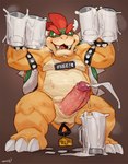 2019 animal_genitalia anthro armband bebebebebe bodily_fluids bowser buttplug claws container cum cum_in_container cum_in_jar cumshot ejaculation erection genital_fluids genital_slit genitals hair horn jar koopa leaking_cum male mario_bros muscular muscular_arms nintendo penis plug_(sex_toy) presenting red_hair reptile scalie sex_toy shell sign_graphic smile solo spiked_armband spiked_shell spikes spikes_(anatomy)