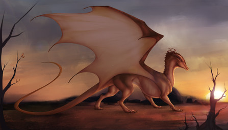 ambiguous_gender day detailed_background feral membrane_(anatomy) membranous_wings outside sky solo standing sun tail wings charlottechambers mythology dragon mythological_creature mythological_scalie scalie