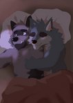 anthro bed bedding blanket duo eyes_closed furniture hug male male/male pillow dasoowolf password_(visual_novel) dave_(password) tyson_(password) canid canine canis hyena mammal striped_hyena wolf 2020 hi_res