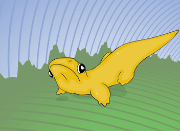 ambiguous_gender black_eyes derp_eyes feet feral grass humor monotone_body music plant scales solo tail toes walk_cycle walking yellow_body yellow_scales hopfel amphibian gecko lizard reptile salamander scalie 2013 animated long_playtime loop sound video
