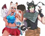 absurd_res animal_humanoid arctic_fox arctix_(talaniss) arrow_(weapon) blue_eyes breasts bunny_and_fox_world canid canid_humanoid canine canine_humanoid clothed clothing female fox fox_humanoid fur green_eyes hair hi_res humanoid male mammal mammal_humanoid markings procyonid procyonid_humanoid raccoon raccoon_humanoid ranged_weapon rascal_(rune_ocarina) true_fox unknown_artist weapon whisker_markings white_hair