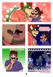 2024 absurd_res anthro anthrofied arm_hair blue_eyes body_hair boo_(mario) bowser brown_body brown_hair brown_skin clothing colored comic deep_kiss digital_media_(artwork) dropsofmoonlight english_text facial_hair french_kissing goatee group hair hi_res human humanoid kissing koopa light_body light_skin luigi male male/male mammal mario mario_bros multicolored_body mustache nintendo open_mouth page_number red_hair romantic romantic_couple scalie shell tan_body tan_skin text toad_(mario) two_tone_body