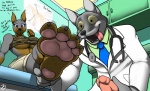 4_toes barefoot big_eyes black_claws black_nose blue_eyes camo canine claws clothing doberman doctor dog duo erection female foot_fetish foot_focus hindpaw male mammal masturbation necktie open_mouth panting pawpads paws penis pink_pawpads sitting smile soles stethoscope straight teeth toe_claws toes tongue tongue_out unprofessional_behavior wolf yellow_eyes zp92
Rating: Explicit
Score: 16
User: zp92
Date: April 11, 2014