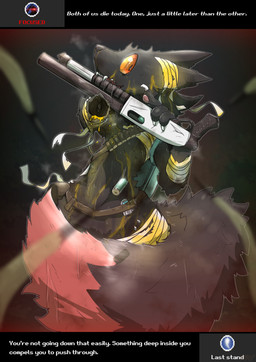 4_fingers 4_toes anthro black_body black_fur blood blood_on_body bodily_fluids claws colored_blood covered_in_blood digitigrade eyebrows feet fingers fluffy fluffy_tail fur gore open_mouth orange_pawpads pawpads solo tail teeth text toes unusual_blood unusual_bodily_fluids wounded yellow_blood mttbsmn casualties:_unknown expie_(gunsawian) gunsawian absurd_res english_text hi_res