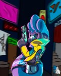 alternative_fashion anthro clothing cybernetics futuristic gun handgun looking_at_viewer machine pistol punk ranged_weapon weapon 2099 neoanton_(artist) absurd_res colorful_theme hi_res