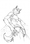 anthro bikini biped clothed clothing female hand_on_hip low-angle_view mountain outside skimpy sky solo standing swimwear tail two-piece_swimsuit pseudo_manitou canid canine canis mammal wolf black_and_white line_art monochrome sketch