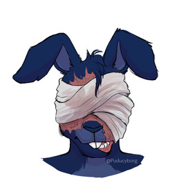 anthro bandage blind blue_body blue_fur buckteeth disability fur male solo teeth wounded puducyborg five_nights_at_freddy's five_nights_at_freddy's_2 scottgames withered_bonnie_(fnaf) lagomorph leporid mammal rabbit hi_res