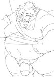 anthro balls belly big_belly bodily_fluids genitals humanoid_genitalia humanoid_hands humanoid_penis kemono male overweight overweight_male penis solo sweat sigenoya takotyutyu lifewonders tokyo_afterschool_summoners ganglie_(tas) mammal suid suina sus_(pig) wild_boar 2022 hi_res monochrome sketch