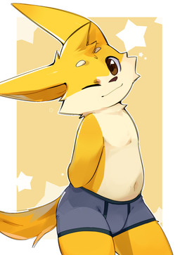 anthro biped border boxers_(clothing) brown_eyes brown_nose bulge cheek_tuft closed_smile clothed clothed_anthro clothed_male clothing eyebrows facial_tuft featureless_chest fur glistening glistening_eyes grey_clothing grey_underwear hands_behind_back looking_at_viewer male male_anthro mouth_closed multicolored_body multicolored_fur navel one_eye_closed outside_border pointy_ears prick_ears simple_background smile smiling_at_viewer solo tail tuft two_tone_body two_tone_fur underwear underwear_only white_body white_border white_eyebrows white_fur wink winking_at_viewer yellow_background yellow_body yellow_fur yellow_tail young young_anthro young_male smite_(artist) league_of_legends riot_games tencent smite_(character) mammal yordle 2025 digital_drawing_(artwork) digital_media_(artwork) hi_res adult_(lore)