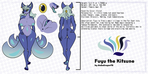 6_tails anthro anus blue_body dotted_background female genitals hands_on_hips jewelry lips multi_tail nude pattern_background simple_background solo spreading tail text tongue tongue_out vulva dododragon56 asian_mythology east_asian_mythology japanese_mythology mythology fuyu_the_kitsune_(dododragon56) canid canine fox mammal 2:1 english_text hi_res model_sheet
