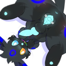 animal_genitalia animal_penis anus balls black_body black_ears black_fur black_inner_ear black_tail blue_anus blue_ears blue_eyes blue_markings blue_penis blue_vulva canine_genitalia canine_penis collar facial_markings feral fur genitals gloves_(marking) glowing glowing_anus glowing_genitalia glowing_penis glowing_vulva head_markings herm herm_feral heterochromia humanoid_genitalia humanoid_genitalia_on_feral humanoid_vulva humanoid_vulva_on_feral intersex intersex_feral leg_markings looking_at_viewer lying markings multicolored_body multicolored_fur muzzle_(marking) on_back orange_eyes paws penis socks_(marking) solo spread_legs spread_vulva spreading tail tape tongue tongue_out two_tone_body two_tone_fur upside_down vulva vulva_spreading_tape conditional_dnp xammyxx nintendo pokemon moonlit_eclipse eeveelution generation_2_pokemon pokemon_(species) umbreon 1:1 2026 cel_shading digital_media_(artwork) english_description hi_res ibispaint_(artwork) shaded signature watermark