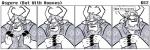 absurd_res anthro asgore_dreemurr beard black_and_white boss_monster_(undertale) bovid caprine clothed clothing comic dialogue english_text facial_hair hi_res hooves horn long_ears male mammal mature_anthro mature_male monochrome mustache simple_background solo speech_bubble squatlord text undertale undertale_(series) white_background
