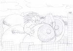 anthro belly big_belly big_breasts big_butt breasts butt claws dynamax female huge_belly huge_breasts huge_butt hyper hyper_belly hyper_breasts hyper_nipples macro nipples solo adamios nintendo pokemon sandpancake generation_1_pokemon pokemon_(species) sandslash monochrome