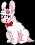 2017 alpha_channel ambiguous_gender blue_outline bow_tie brown_eyebrows brown_eyes cel_shading digital_drawing_(artwork) digital_media_(artwork) eyebrows eyelashes feral full-length_portrait fur horn jaspering lagomorph leporid mammal outline paws pink_inner_ear pink_nose portrait rabbit red_bow_tie red_horn scut_tail shaded short_tail simple_background sitting smile snout solo tail transparent_background white_body white_fur