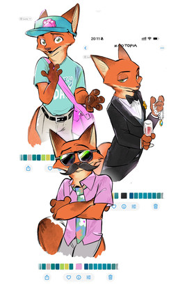 anthro bag beverage black_tie_(suit) bottomwear bow_tie brown_body brown_fur clothed clothing crossed_arms eyewear facial_hair fur green_eyes half-closed_eyes hat headgear headwear jewelry male multicolored_body multicolored_fur mustache narrowed_eyes necklace necktie orange_body orange_fur pants pawpads shirt solo suit sunglasses t-shirt tail tan_body tan_fur topwear butterfish8199 disney zootopia nick_wilde canid canine fox mammal hi_res