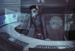 admiral anthro captain chair furniture future hair hologram male solo space spacecraft vehicle kirkir canid canine canis mammal wolf 2019 digital_drawing_(artwork) digital_media_(artwork)