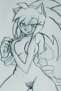accessory anthro bedroom_eyes breasts camel_toe clothing female genital_outline genitals gloves handwear head_spines headband narrowed_eyes pointy_ears seductive side_boob solo vulva vulva_outline ceoofbmm sega sonic_the_hedgehog_(series) amy_rose eulipotyphlan hedgehog mammal hi_res monochrome