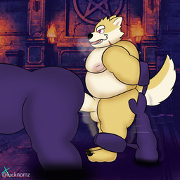 anal anal_penetration anthro belly big_penis bodily_fluids butt butt_grab corruption duo genital_fluids genitals hand_on_butt male male/male nipples overweight overweight_male pecs penetration penis precum restrained shortstack slightly_chubby slightly_chubby_male lucknomz procy canid canine canis domestic_dog herding_dog mammal pastoral_dog welsh_corgi 1:1 hi_res