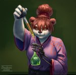 anthro clothing ear_piercing ear_ring female flask flat-bottomed_flask green_eyes hair piercing red_hair ring_piercing simple_background solo shadoca blizzard_entertainment warcraft bear mammal pandaren 2020 hi_res