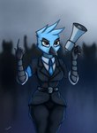 anthro avian_arms beak belt biped black_beak blue_body blue_eyes blue_feathers breasts cheek_tuft clothed clothing explicit_source facial_tuft feathers female grey_background megaphone necktie shirt simple_background solo topwear totalitarianism tuft twitter_logo sinniethecat twitter tweetfur avian bird 2019 digital_media_(artwork) hi_res meme