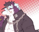 anthro anthrofied chain clothing hat headgear headwear kemono male muscular muscular_male purple_body scar solo white_body nikiciy bandai_namco tales_of_(series) tales_of_vesperia repede canid canine canis domestic_dog mammal 2013