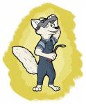 anthro barefoot black_nose blowtorch clothed clothing feet fully_clothed fur holding_object holding_tool looking_at_viewer overalls smile solo standing tools white_body white_fur anothercolouranon disney zootopia skye_(zootopia) arctic_fox canid canine fox mammal true_fox 2020