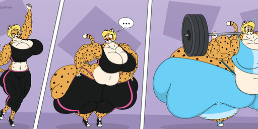 anthro belly belly_expansion big_belly big_breasts big_butt big_muscles blonde_hair blush bodily_fluids body_size_growth bottomwear breasts butt butt_expansion clothing copyright_symbol deep_navel exercise expansion female footwear fur green_eyes growth hair huge_breasts huge_butt huge_muscles huge_thighs hyper hyper_butt hyper_muscles hyper_thighs markings muscle_growth musclegut muscular muscular_anthro muscular_female navel obese obese_anthro obese_female open_mouth overweight overweight_anthro overweight_female question_mark shoes size_transformation solo speech_bubble spots spotted_body spotted_fur sweat symbol thick_thighs topwear transformation weight_gain weightlifting weights workout satsumalord corrina_(pudgyprose) cheetah felid feline mammal 2023 digital_media_(artwork) hi_res