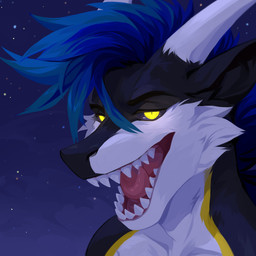 anthro black_body black_fur black_sclera blue_hair cheek_tuft detailed_background facial_tuft fur glowing glowing_eyes hair horn licking_teeth male multicolored_body multicolored_fur narrowed_eyes nude open_mouth pupils red_tongue sharp_teeth short_hair sky slit_pupils solo star teeth tongue tuft unsigned white_body white_fur white_horn yellow_body yellow_eyes yellow_fur corzh77 mythology dragon furred_dragon furred_scalie mythological_creature mythological_scalie scalie 1:1 2022 absurd_res bust_portrait detailed hi_res icon portrait