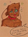 anthro blush brown_body brown_fur collar dialogue fur hypnosis male mind_control nipples solo speech_bubble swirls text tongue tongue_out rotten_owl aalst_(rotten_owl) mammal mouse murid murine rodent english_text hi_res toned_paper traditional_media_(artwork)