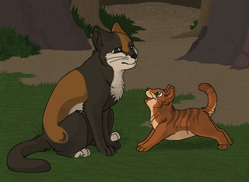 ambiguous_gender black_body black_fur black_nose black_whiskers brown_body brown_eyes brown_fur brown_nose daww detailed_background digitigrade duo eye_contact feral fur grass green_eyes looking_at_another open_mouth open_smile outside paws plant raised_tail sitting smile snout standing tail tan_body tan_fur tree whiskers young young_feral sebdoggo warriors_(book_series) fan_character calico_cat domestic_cat felid feline felis mammal tabby_cat 2013 aliasing cel_shading digital_drawing_(artwork) digital_media_(artwork) microsoft_paint_(artwork) shaded male_(lore)