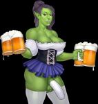 5_fingers alcohol alpha_channel balls barmaid beer beverage big_breasts bottomwear breasts cleavage clothed clothing cock_sock corset erection fingers footwear genitals green_body green_skin gynomorph hi_res humanoid intersex legwear lingerie looking_at_viewer not_furry orc penis penis_clothing simple_background skirt smile socks solo thigh_highs topwear transparent_background tusks wahafagart