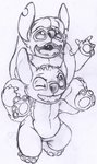 4_fingers 4_toes alternate_species anthro carrying_another claws duo feet fingers front_view fur hair hand_on_head happy male notched_ear on_shoulders one_eye_closed open_mouth open_smile plushie-like semi-anthro simple_background smile teeth toes white_background young young_anthro kitsune_youkai disney lilo_and_stitch lilo_pelekai lilo_pelekai_(experiment) stitch_(lilo_and_stitch) alien experiment_(lilo_and_stitch) 2017 cropped graphite_(artwork) greyscale hi_res monochrome sketch traditional_media_(artwork)