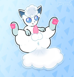 anus balls blue_eyes butt erection feral fur genitals leg_markings looking_at_viewer lying male male_feral markings on_back pattern_background pawpads paws penis pink_paws pink_penis presenting presenting_anus presenting_penis quadruped simple_background smile socks_(marking) solo tail white_body white_fur pincoosh nintendo pokemon alolan_form alolan_vulpix generation_7_pokemon pokemon_(species) regional_form_(pokemon) digital_media_(artwork) hi_res signature
