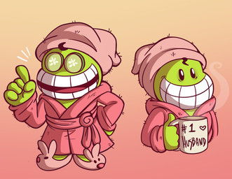 bathrobe clothing container cucumber_on_eye cup male mug robe solo towel towel_on_head faffreux mario_and_luigi_(series) mario_bros nintendo fawful beanish humanoid lagomorph leporid mammal rabbit