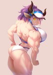 back_muscles biceps big_muscles breasts butt clothed clothing deltoids female flexing hair hamstrings horn huge_muscles muscular muscular_female ponytail purple_hair quads solo thick_thighs triceps visor yellow_eyes d.angelo arknights hypergryph studio_montagne sideroca_(arknights) animal_humanoid bovid bovid_humanoid bovine bovine_humanoid humanoid mammal mammal_humanoid 2022 hi_res