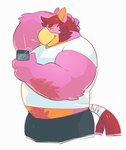 anthro biped bottomwear cellphone clothing electronics humanoid_hands male overweight overweight_male phone pink_body shirt shorts simple_background smartphone solo topwear white_background greenendorf european_mythology greek_mythology mythology falcon_mccooper_(character) avian hippogriff mythological_avian mythological_creature 2015 hi_res