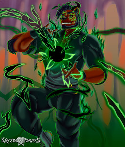 anthro black_sclera clothed clothing elemental_manipulation energy fire fire_manipulation fur glowing green_eyes hair horn looking_at_viewer magic magic_user male muscular open_mouth power simple_background smile solo teeth witch kay_powers azazel_superbia kay_(azazel) demon felid feline lion mammal pantherine digital_media_(artwork) hi_res