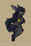 anthro black_body black_fur black_hair breasts ear_piercing ear_ring female fur hair piercing ring_piercing smile solo yellow_eyes lapres canid canine mammal 2021 digital_media_(artwork) hi_res