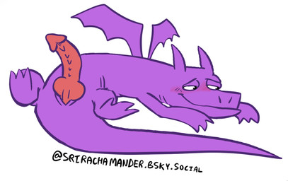 anthro blush curved_penis feral genitals knot knotted_penis penis purple_body ribbed_penis shy wings srirachamander battle_for_dream_island mythology dragon mythological_creature mythological_scalie scalie hi_res