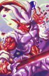 5_fingers fingers holding_melee_weapon holding_object holding_sword holding_weapon horn humanoid_pointy_ears male melee_weapon not_furry pointy_ears red_body red_skin smile solo sword teeth weapon svonbuchwald dragon_ball janemba demon humanoid 2019 hi_res