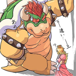2_horns 3_toes armwear blonde_hair bracelet clothing collar dress duo elbow_gloves eyebrows feet gloves hair handwear horn jewelry long_hair pink_clothing pink_dress red_eyebrows red_hair shell size_difference spiked_bracelet spiked_collar spiked_shell spiked_tail spikes spikes_(anatomy) tail thick_eyebrows toes white_armwear white_clothing white_elbow_gloves white_gloves white_handwear masabowser mario_bros nintendo bowser princess_peach human koopa mammal scalie 1:1 2015 low_res
