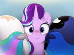 2018 4:3 absurd_res anal_kiss anus between_butts blush bodily_fluids butt_to_cheek cutie_mark dock_(anatomy) equid equine female female/female female_focus feral flustered friendship_is_magic group hair hasbro hi_res horn looking_at_viewer mammal multicolored_hair my_little_pony mythological_creature mythological_equine mythology princess_celestia_(mlp) princess_luna_(mlp) selenophile solo_focus starlight_glimmer_(mlp) sweat tail unicorn