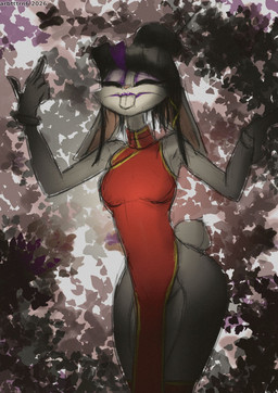 anthro asian_clothing buckteeth chinese_clothing clothing crossgender east_asian_clothing female fur grey_body grey_fur makeup solo teeth arbtttrn6 looney_tunes warner_brothers lagomorph leporid mammal rabbit 2026 hi_res sketch