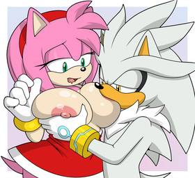 anthro areola big_breasts breast_play breast_suck breasts duo erect_nipples female green_eyes hair huge_breasts male nipples pink_hair smile sucking white_hair yellow_eyes sonicguru sega sonic_the_hedgehog_(series) amy_rose silver_the_hedgehog eulipotyphlan hedgehog mammal 2026 hi_res