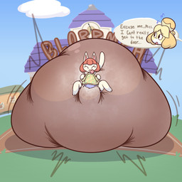 accessory anthro big_diaper billboard bodily_fluids clock diaper duo excessive_feces exposed_diaper eyes_closed feces female floppy_ears fur grass hair hair_accessory hair_tie huge_diaper hyper hyper_diaper hyper_feces hyper_soiling multicolored_body multicolored_fur nervous nervous_sweat plant pooping raised_tail red_hair soiled_diaper soiling soiling_diaper sweat tail text tongue tongue_out unclean_diaper used_diaper using_diaper dummydoodles animal_crossing nintendo felicity_(animal_crossing) isabelle_(animal_crossing) canid canine canis domestic_dog felid mammal shih_tzu toy_dog 1:1 english_text hi_res