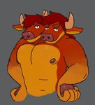 2_heads anthro clothed clothing horn male multi_head solo topless aoba_(artist) borges borges_(aoba) bovid bovine cattle mammal half-length_portrait hi_res portrait