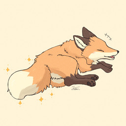 ambiguous_gender black_pawpads brown_body brown_fur dipstick_tail eyes_closed feet feral fur gloves_(marking) leg_markings lying markings multicolored_body multicolored_fur multicolored_tail on_side open_mouth orange_body orange_fur pawpads paws quadruped simple_background sleeping smile socks_(marking) solo sparkles tail tail_markings teeth toes tongue white_body white_fur fusau canid canine fox mammal red_fox true_fox 1:1 2026 hi_res signature